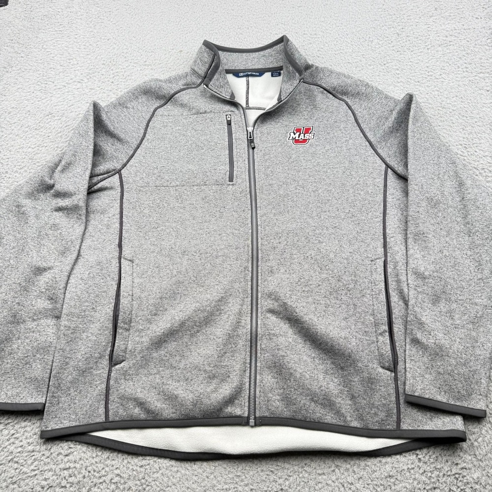 UMass Minutemen Cutter & Buck Jacket Mens XXL Gray Heather Full Zip Fleece Logo